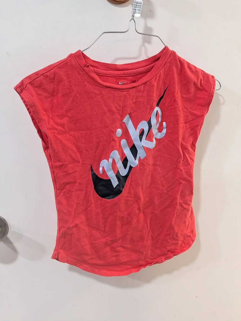 Nike Red Girls Graphic Tee with Black Swoosh